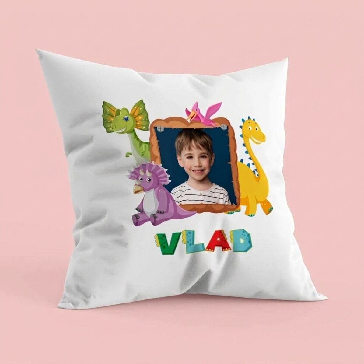 Cojín personalizado con foto y nombre - Dino