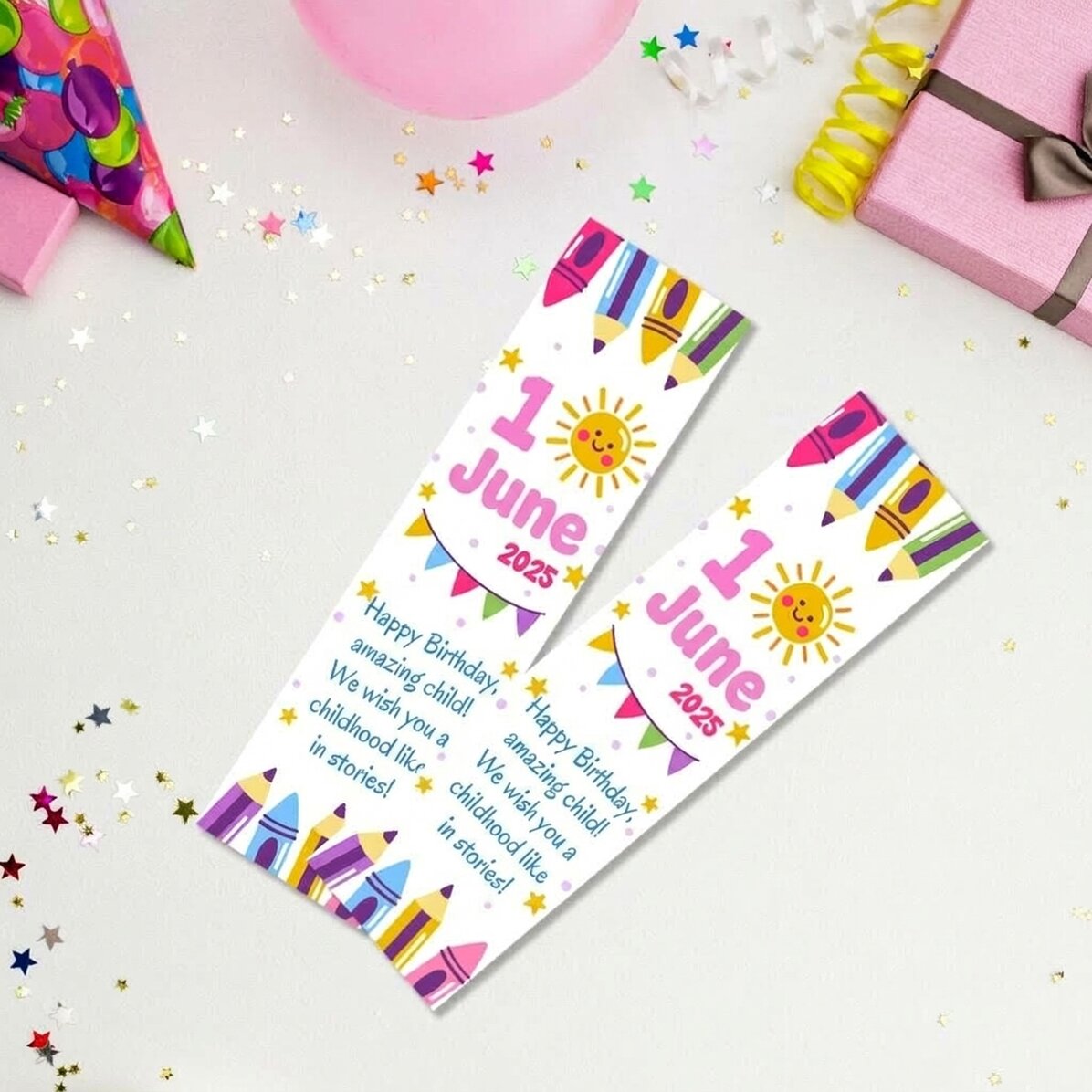 Marcapáginas personalizado con un mensaje para el Día del Niño