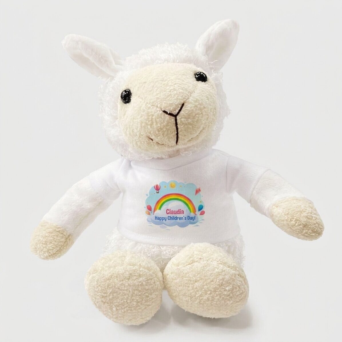 Oveja de peluche personalizada con mensaje - Arcoíris