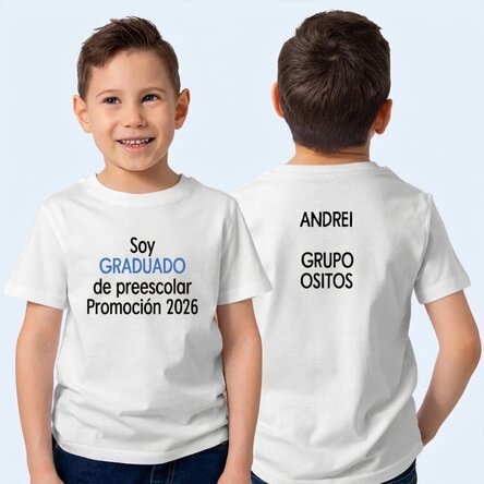 Camiseta de algodón para niños personalizada con texto por delante y por detrás