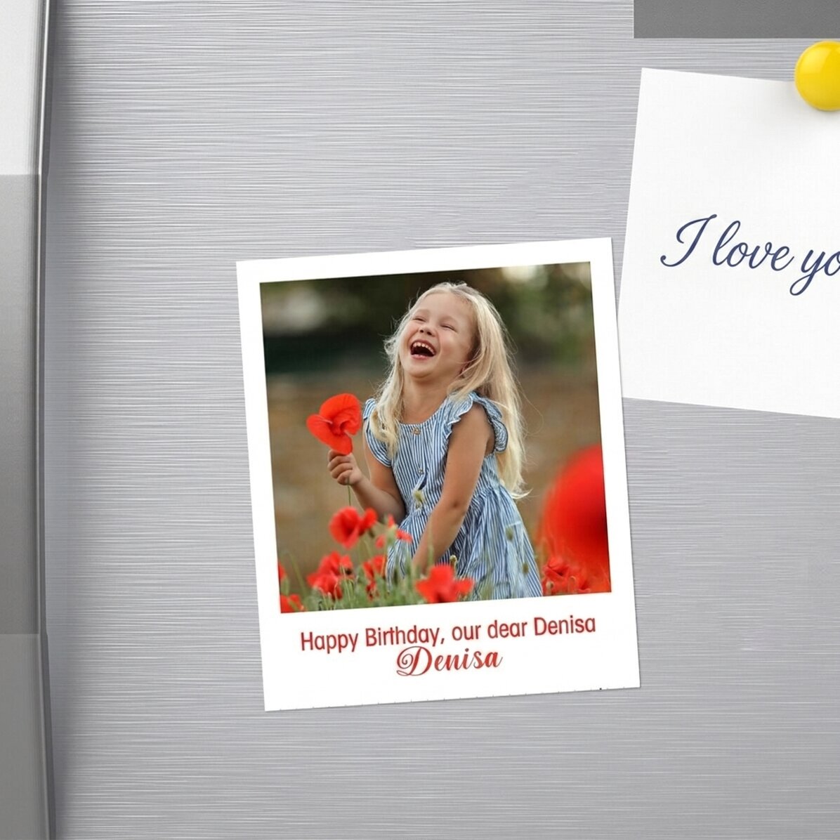 Imán de 10 x 12 cm personalizado con una foto y un texto - formato Polaroid
