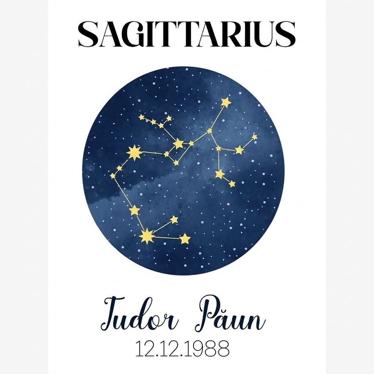 Póster personalizado con texto: la constelación del signo zodiacal de Sagitario