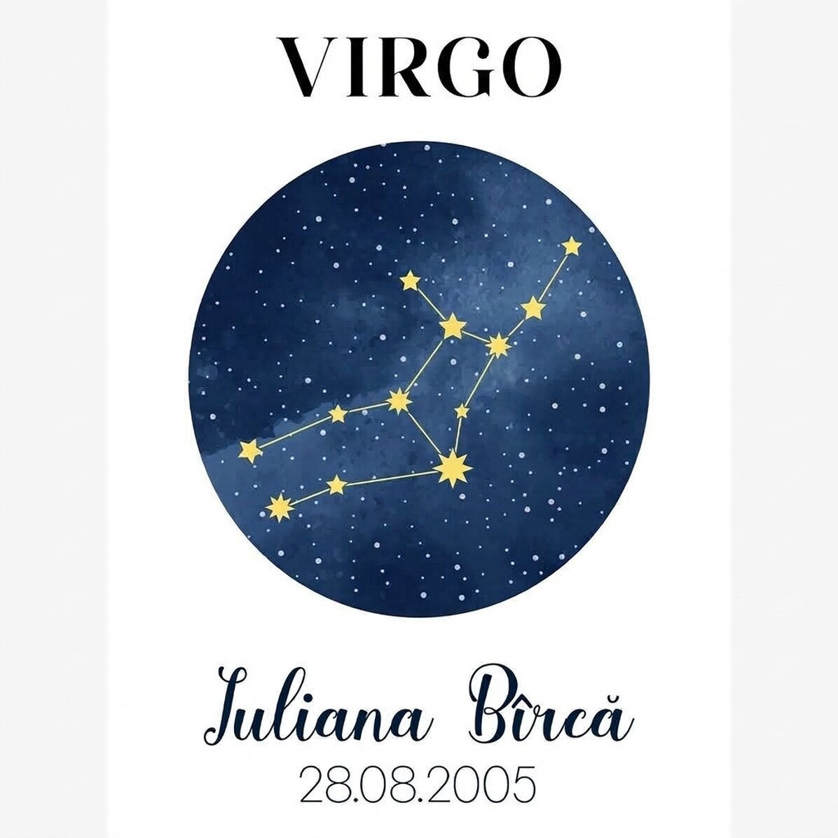 Póster personalizado con texto: la constelación del signo del zodiaco Virgo