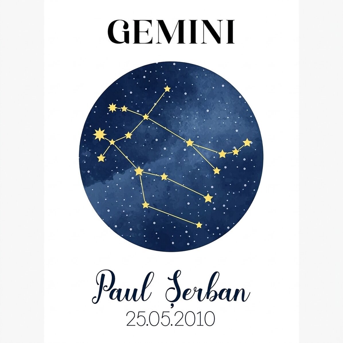 Póster personalizado con texto: la constelación del signo de Géminis
