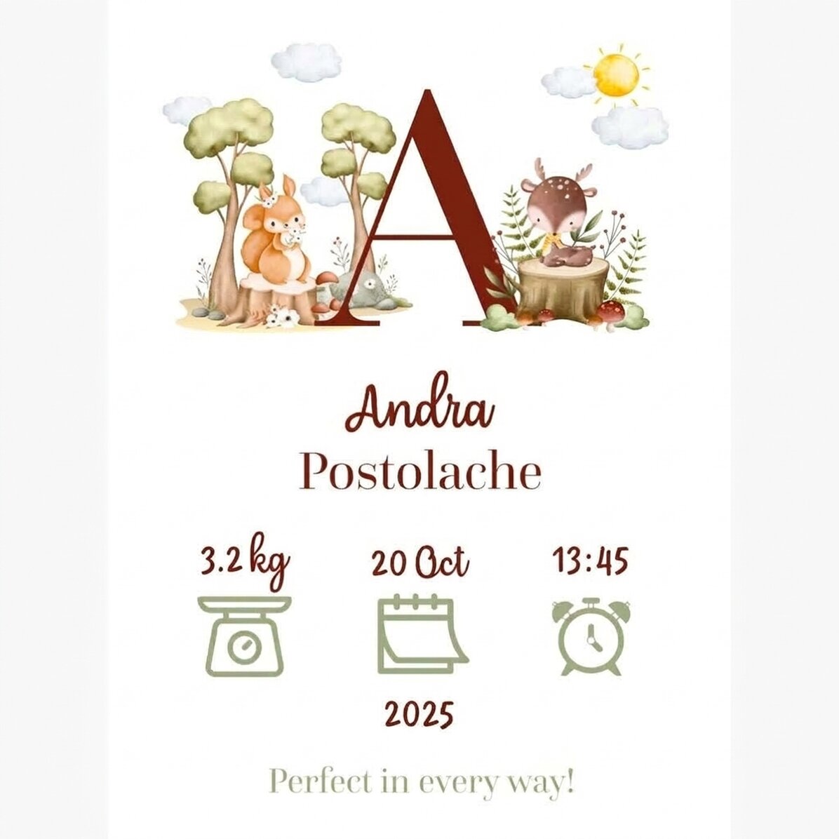 Póster personalizado con iniciales y texto - Animales