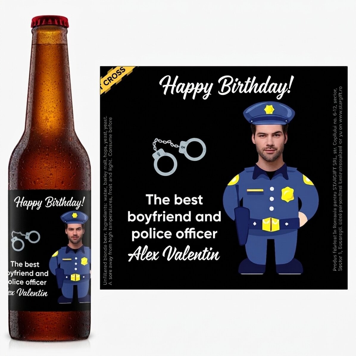 Cerveza personalizada con foto y mensaje - Policía