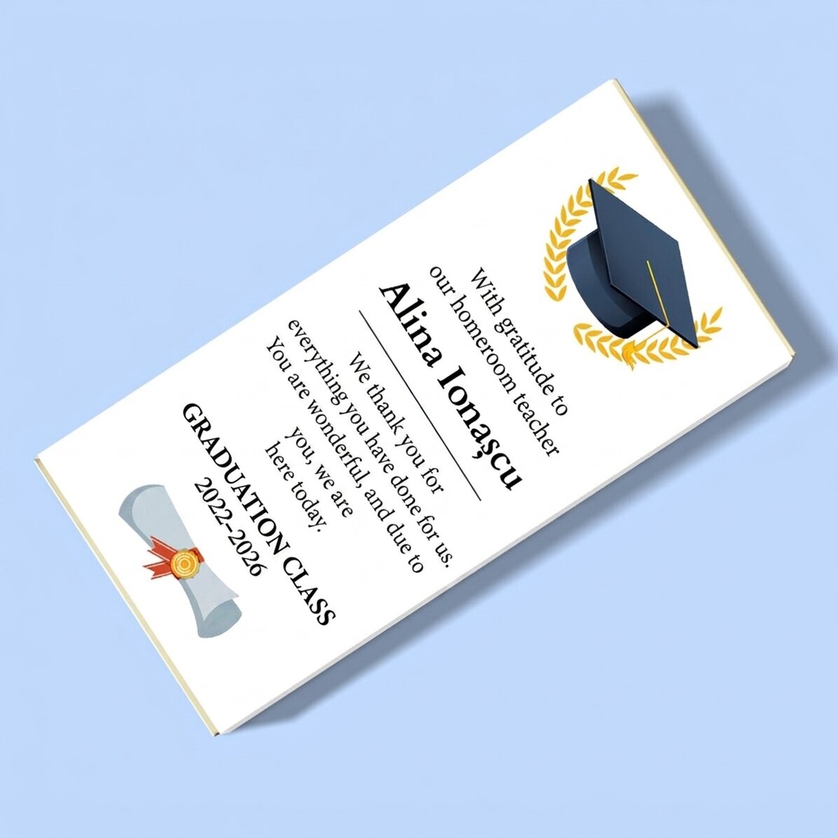 Chocolate personalizado con mensaje para profesores - Graduación