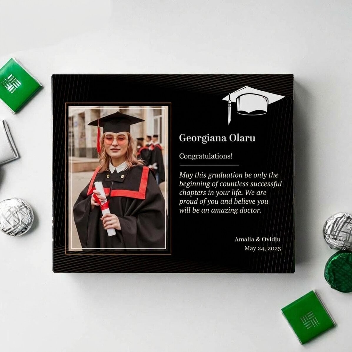 Caja de bombones personalizada con foto y texto - Graduación