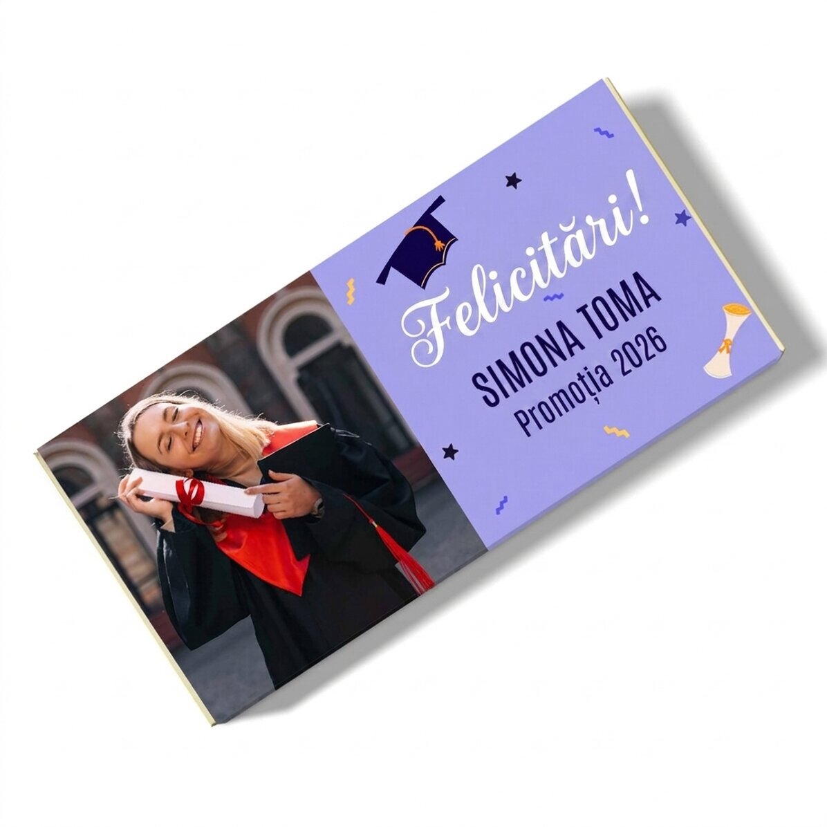 Chocolate personalizado con una foto y un mensaje - Graduación