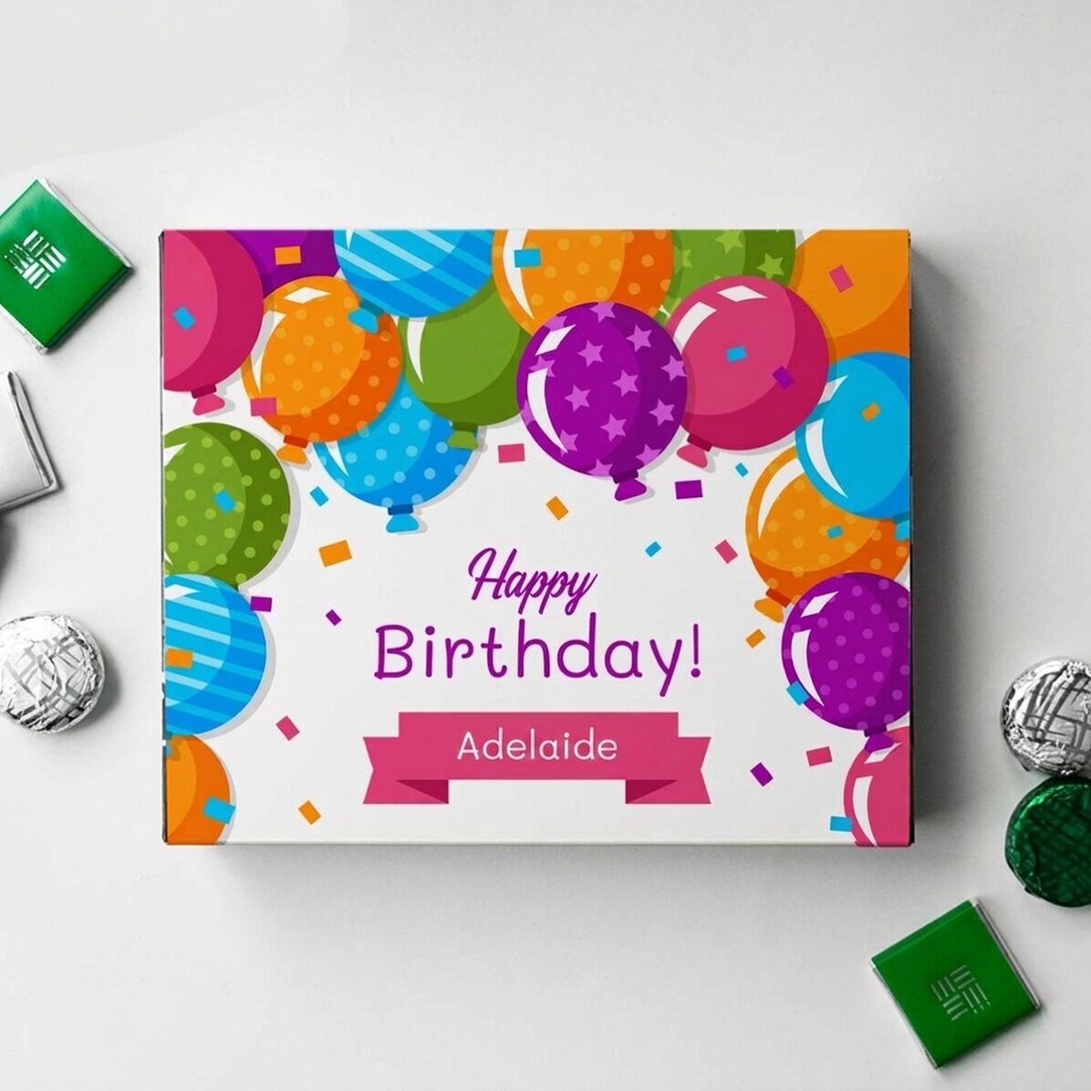 Caja de bombones personalizada con texto - Globos