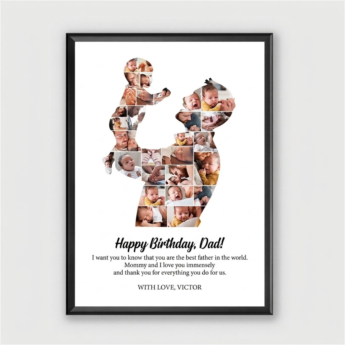 Cuadro personalizado con texto y 29 fotos - Papá y bebé