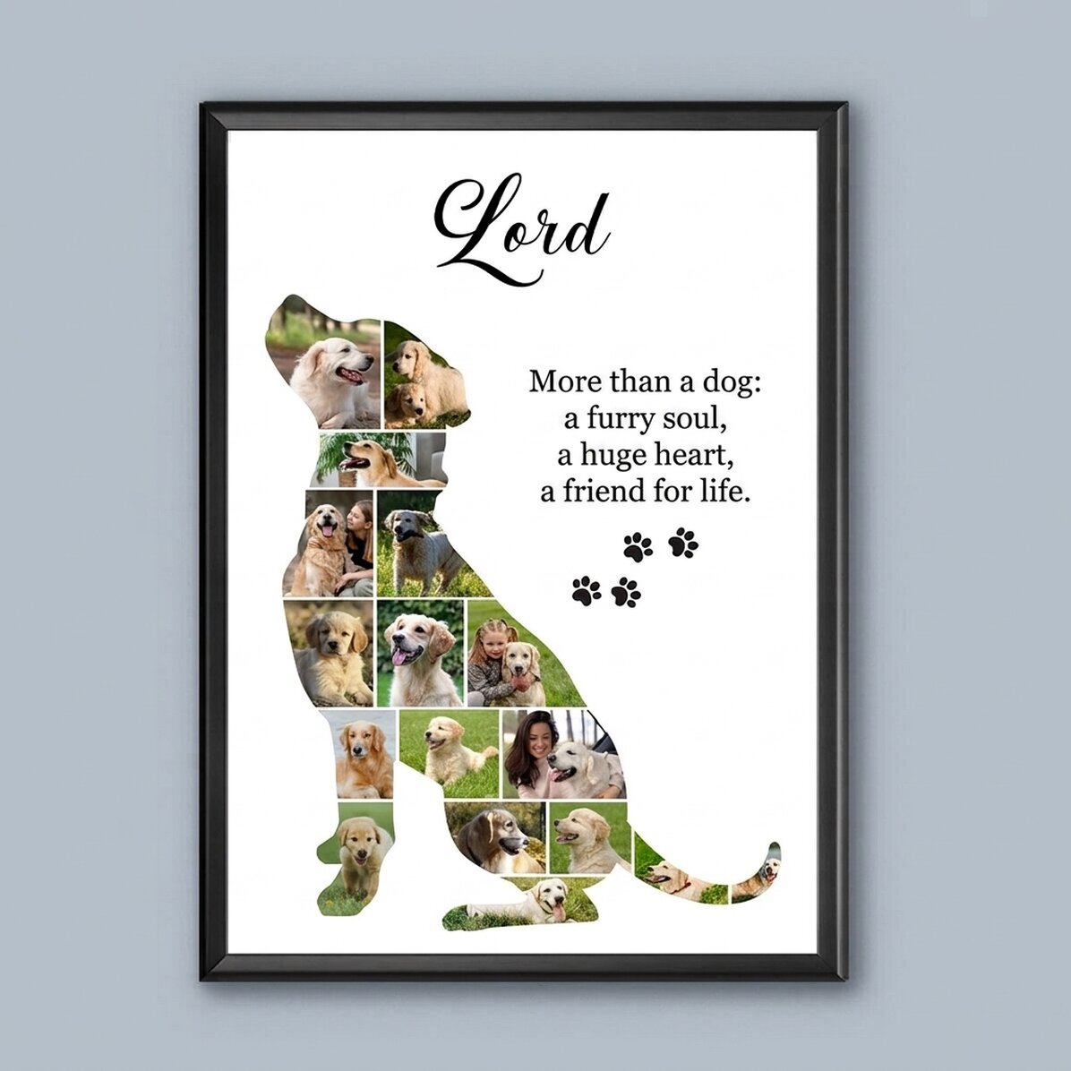 Cuadro personalizado con 17 fotos y texto - Perro de raza grande
