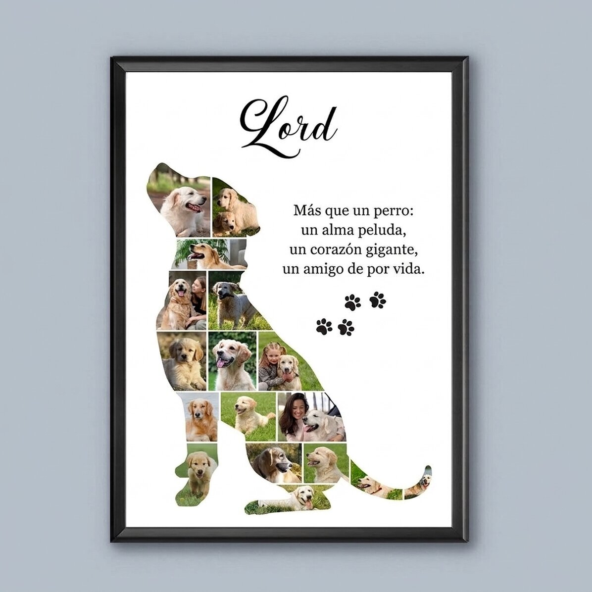 Cuadro personalizado con 17 fotos y texto - Perro de raza grande