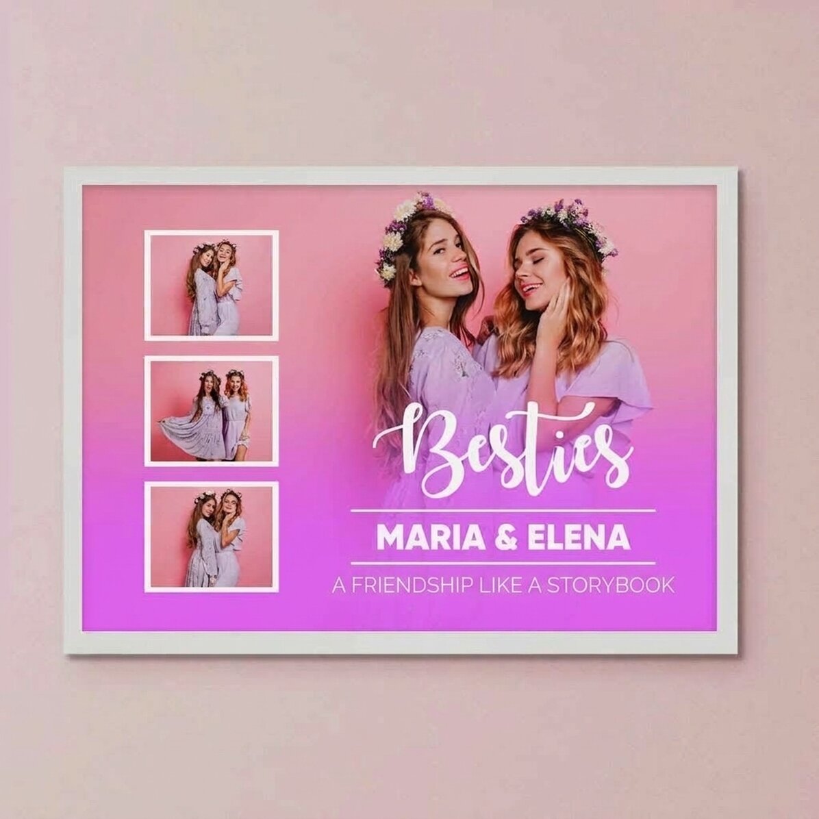 Cuadro personalizado con 4 fotos y texto - Rosa