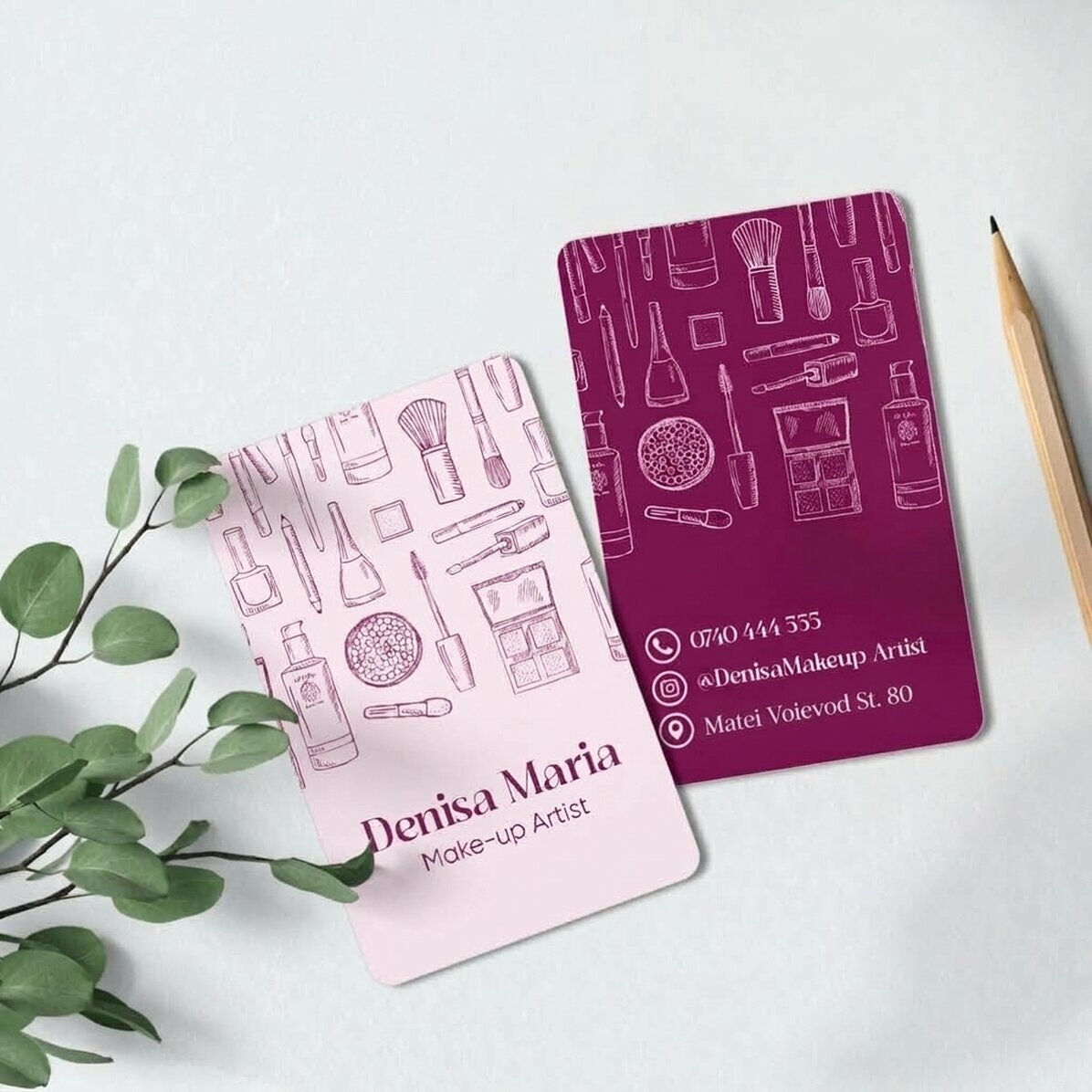 Tarjeta de visita de aluminio personalizada a doble cara con texto - Artista de maquillaje