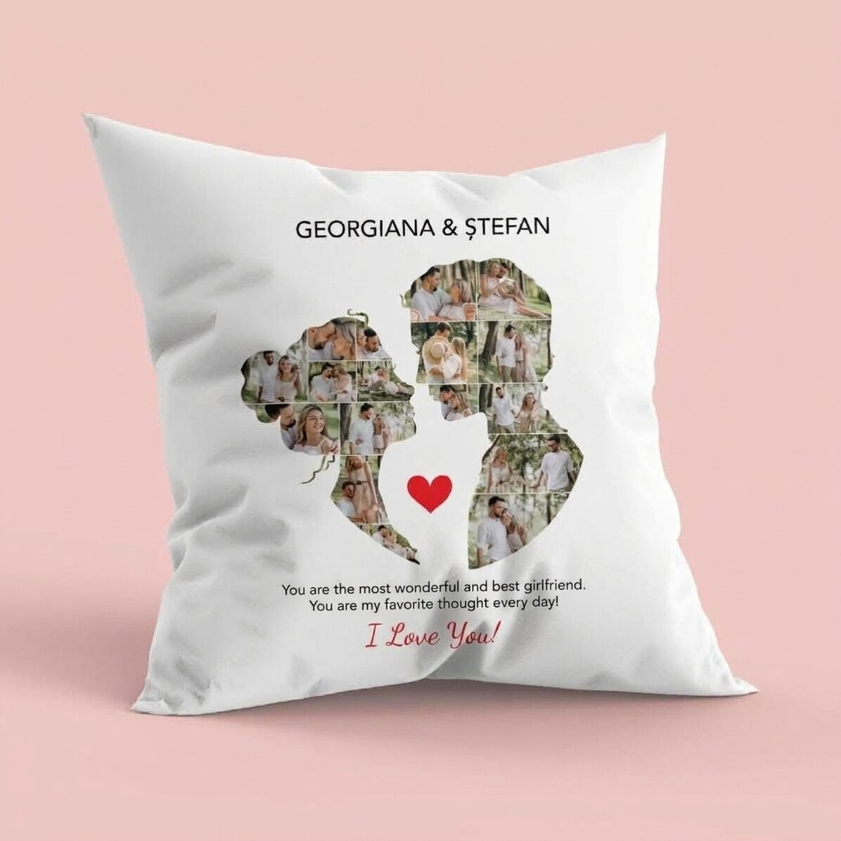 Cojín personalizado con 17 fotos y texto para parejas - Nuestro amor