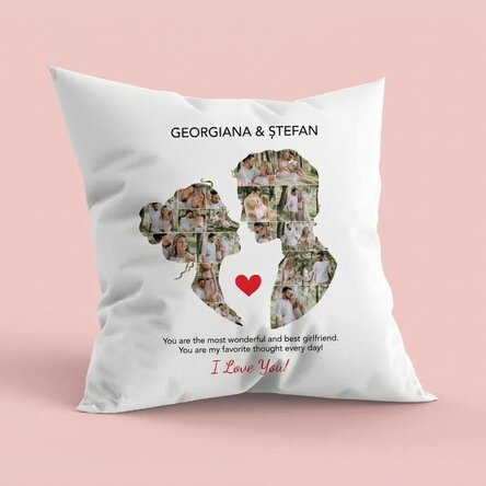 Personalised cushion with 17 photos and text for couples - Our love