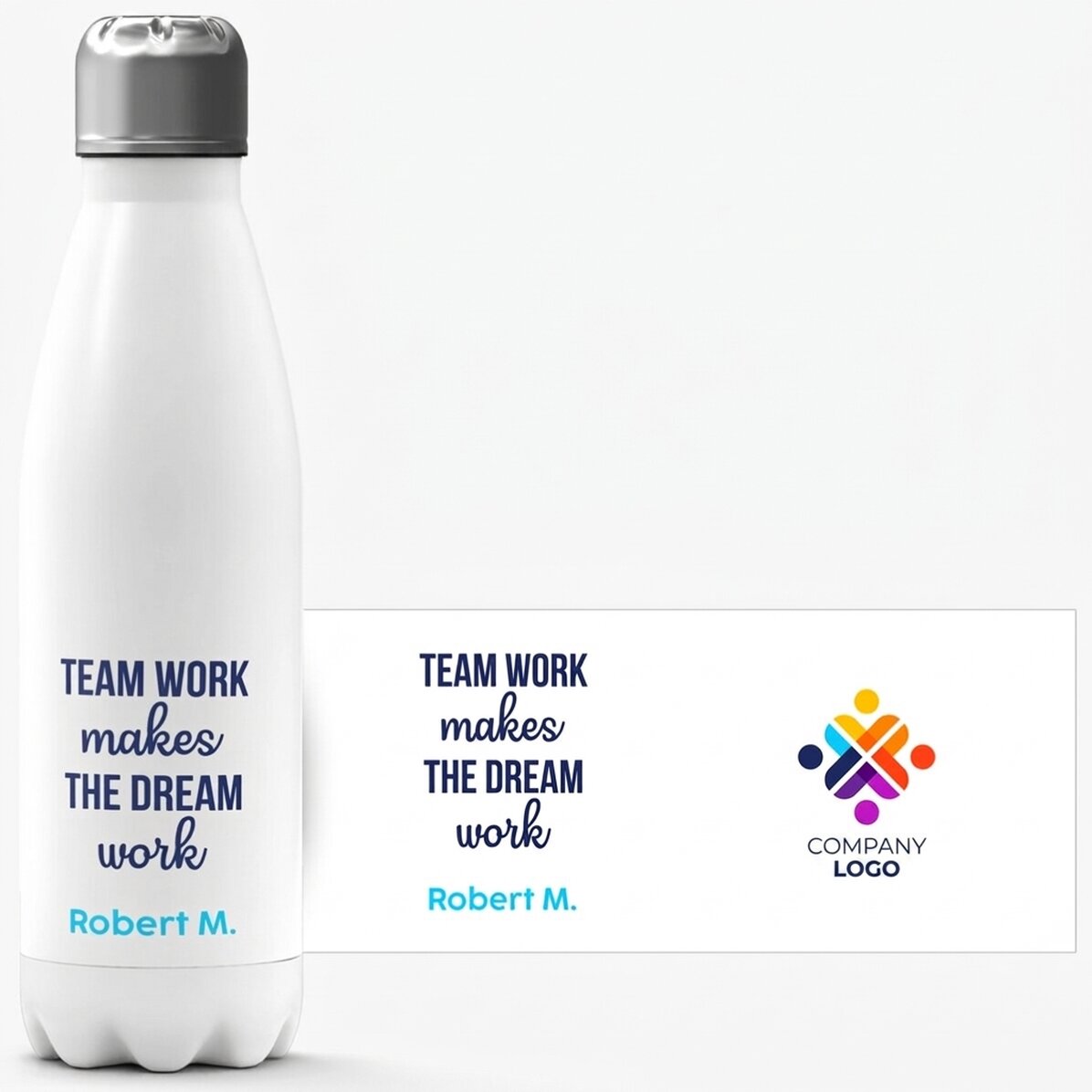 Termo con base blanca personalizado con logotipo y mensaje - Trabajo en equipo