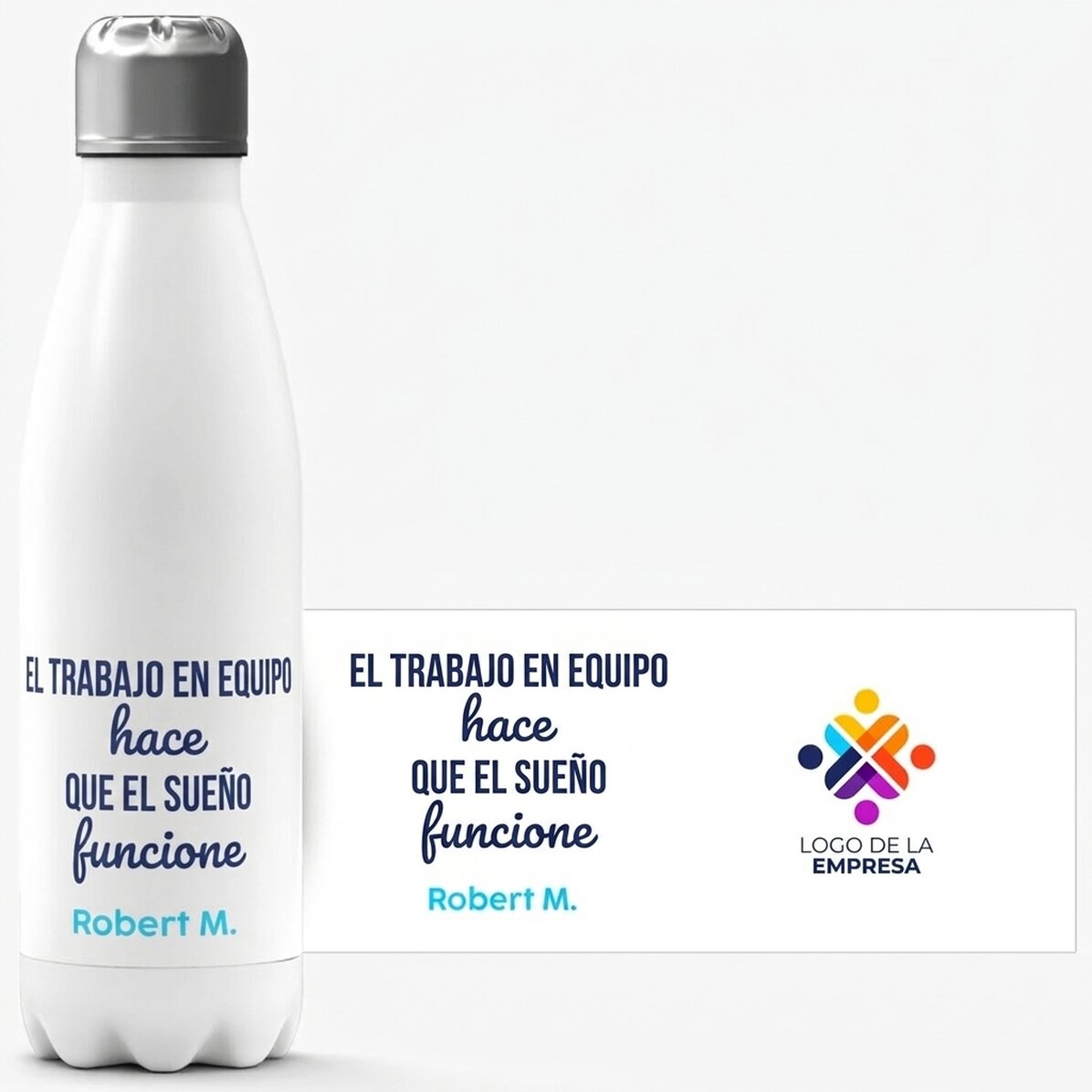 Termo con base blanca personalizado con logotipo y mensaje - Trabajo en equipo