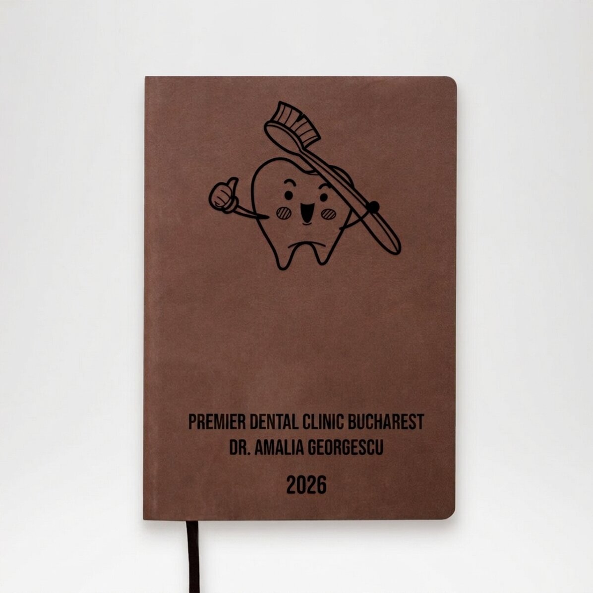 Agenda de piel personalizada con texto: «Médico dentista»