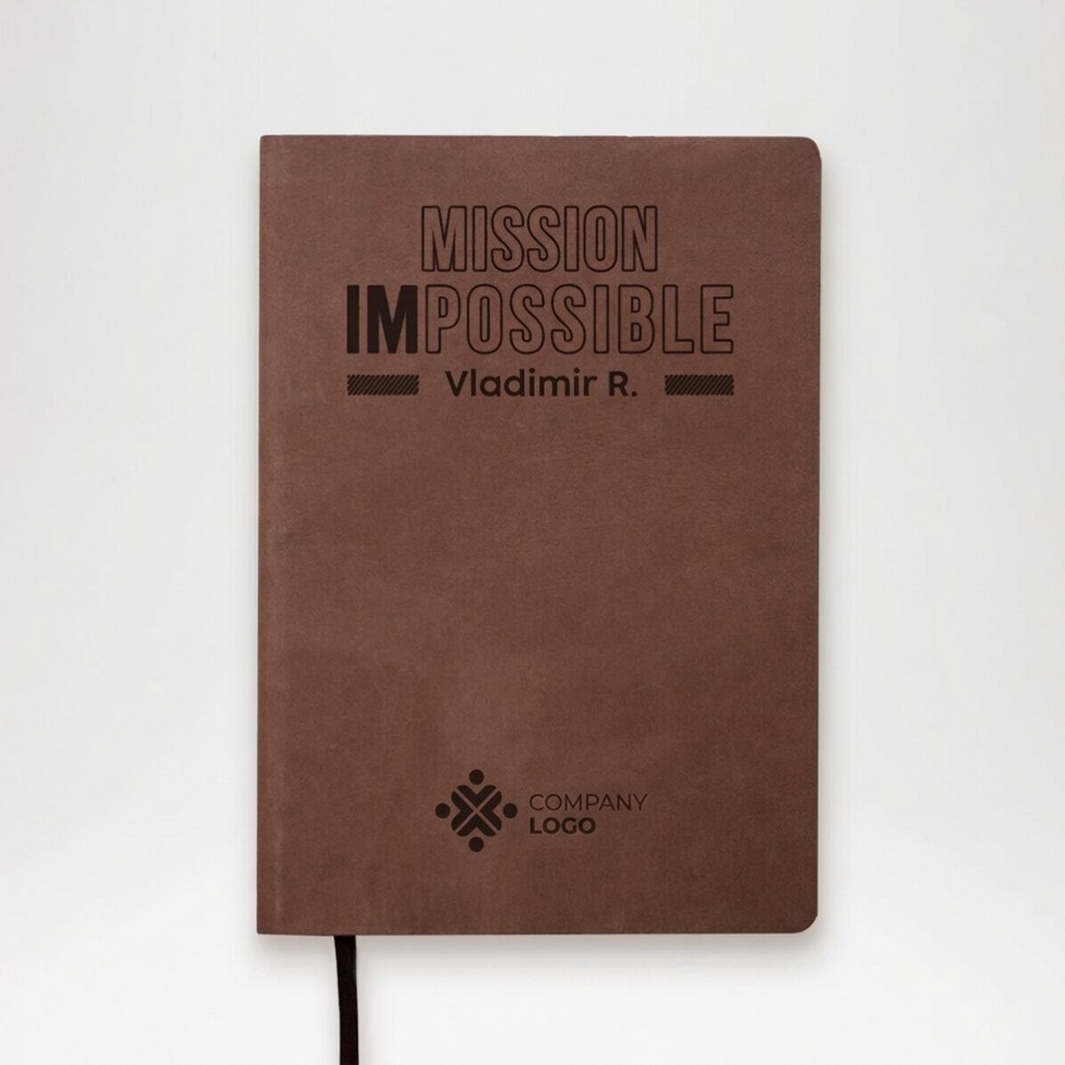 Agenda de piel personalizada con texto y logotipo - Mission possible
