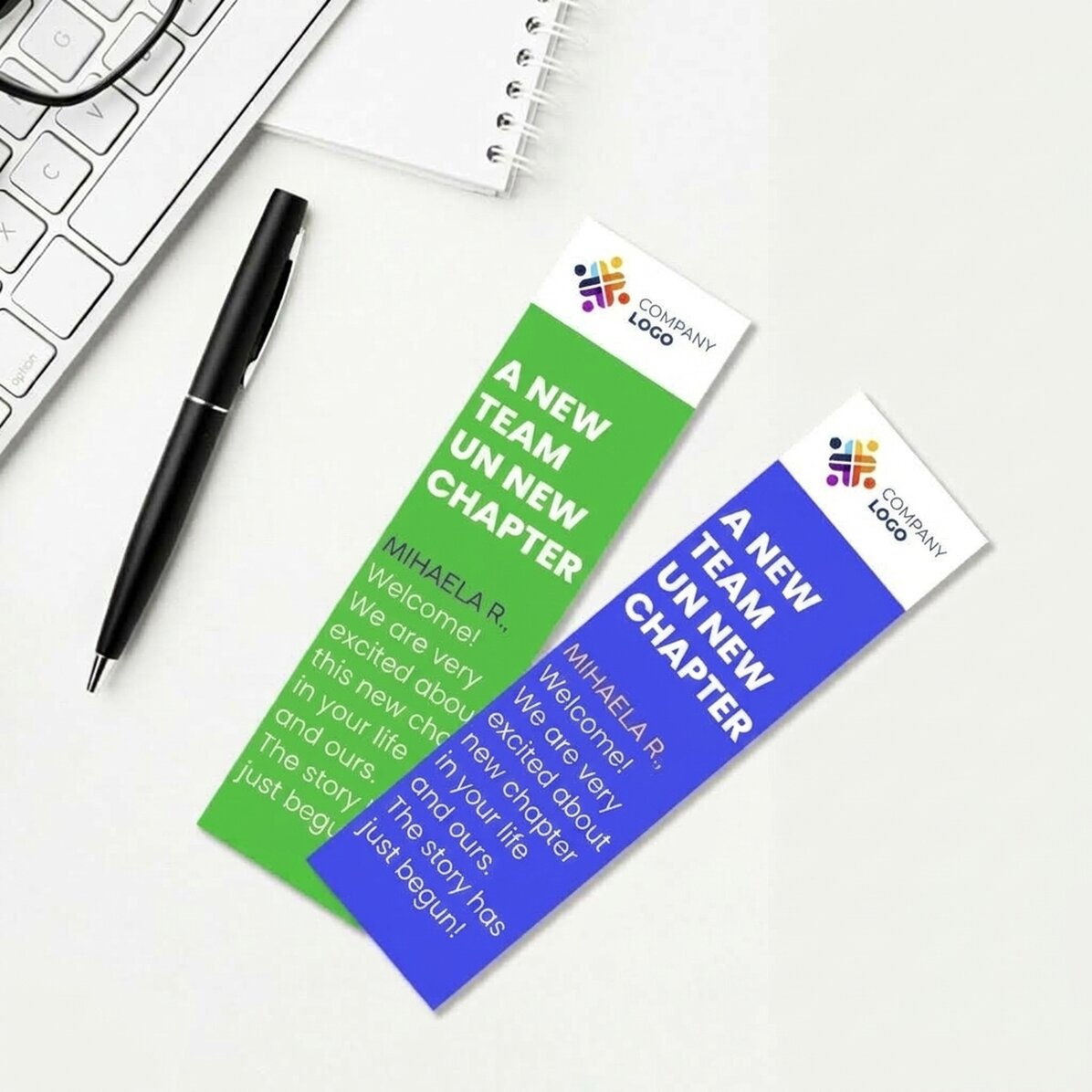 Marcapáginas personalizado con logotipo y mensaje - Welcome