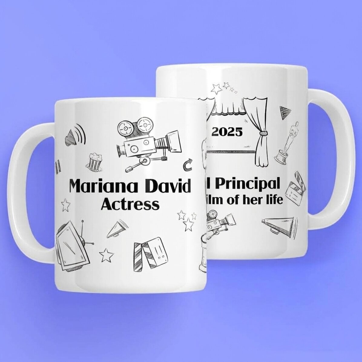 Taza personalizada con texto para actores - Conjunto «Hand drawn»
