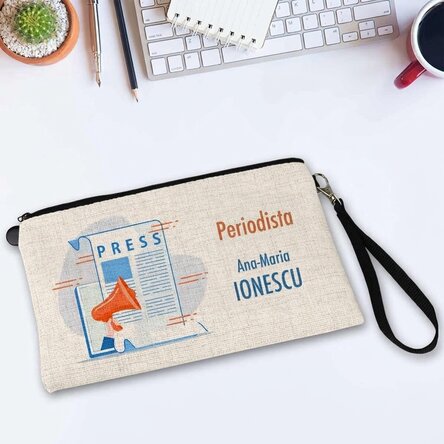 Estuche de accesorios personalizado con texto para periodistas