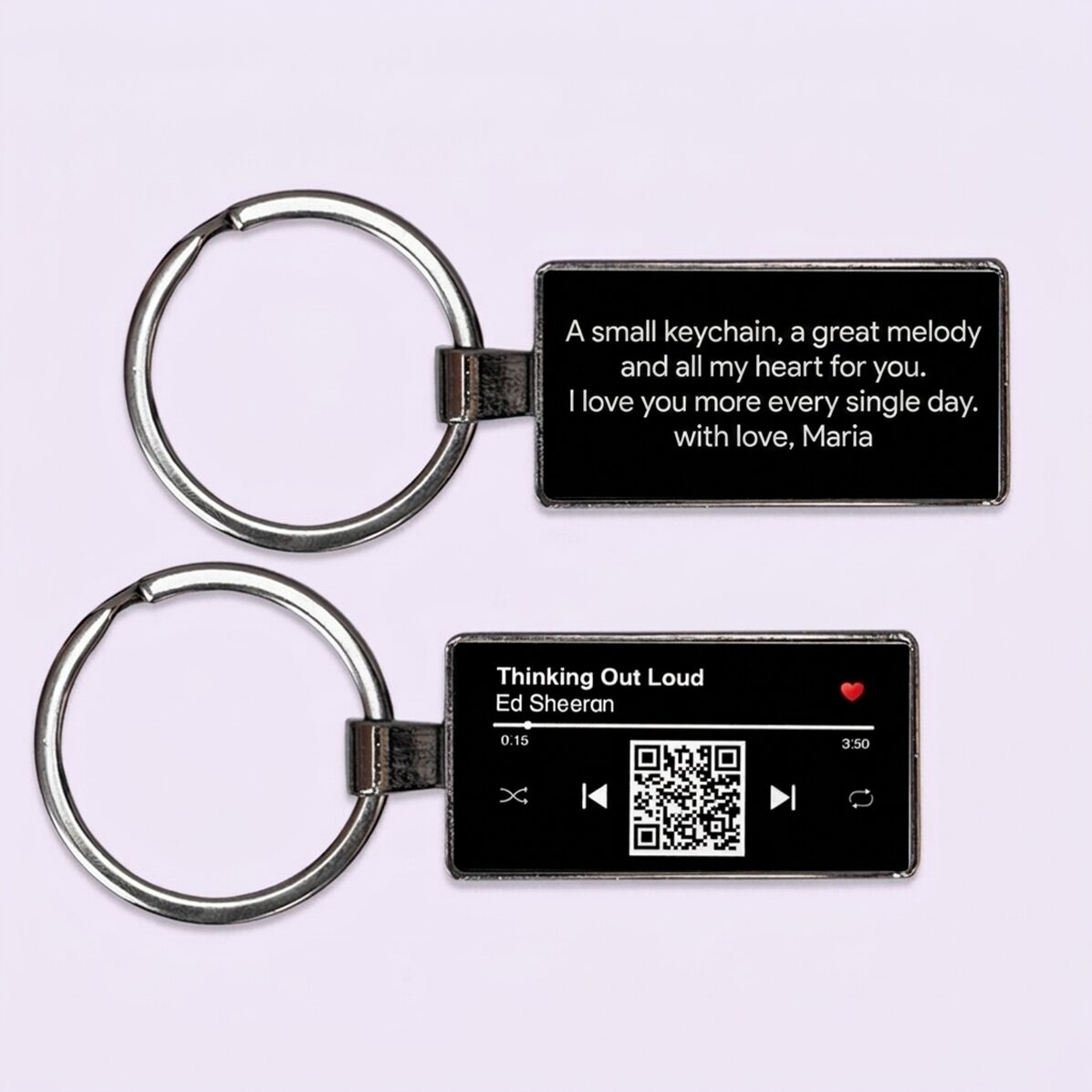 Llavero personalizado con texto y código QR - Nuestra canción