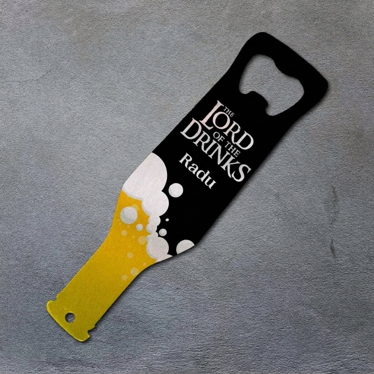 Abridor de cerveza personalizado con mensaje - The Lord of the Drinks