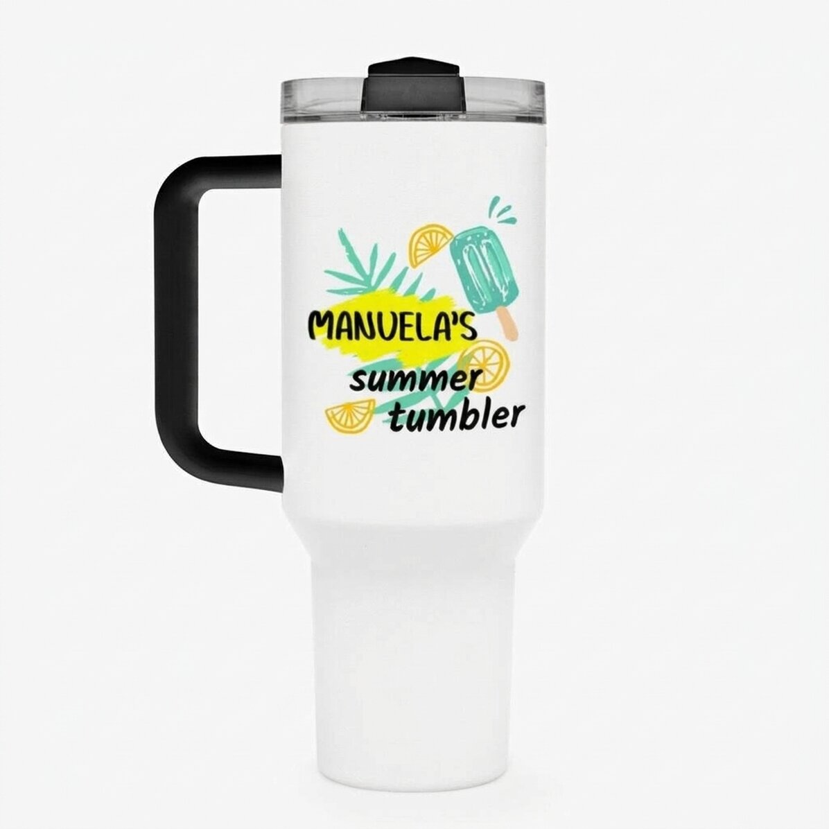 Taza termo con asa y pajita personalizada con texto - Helado