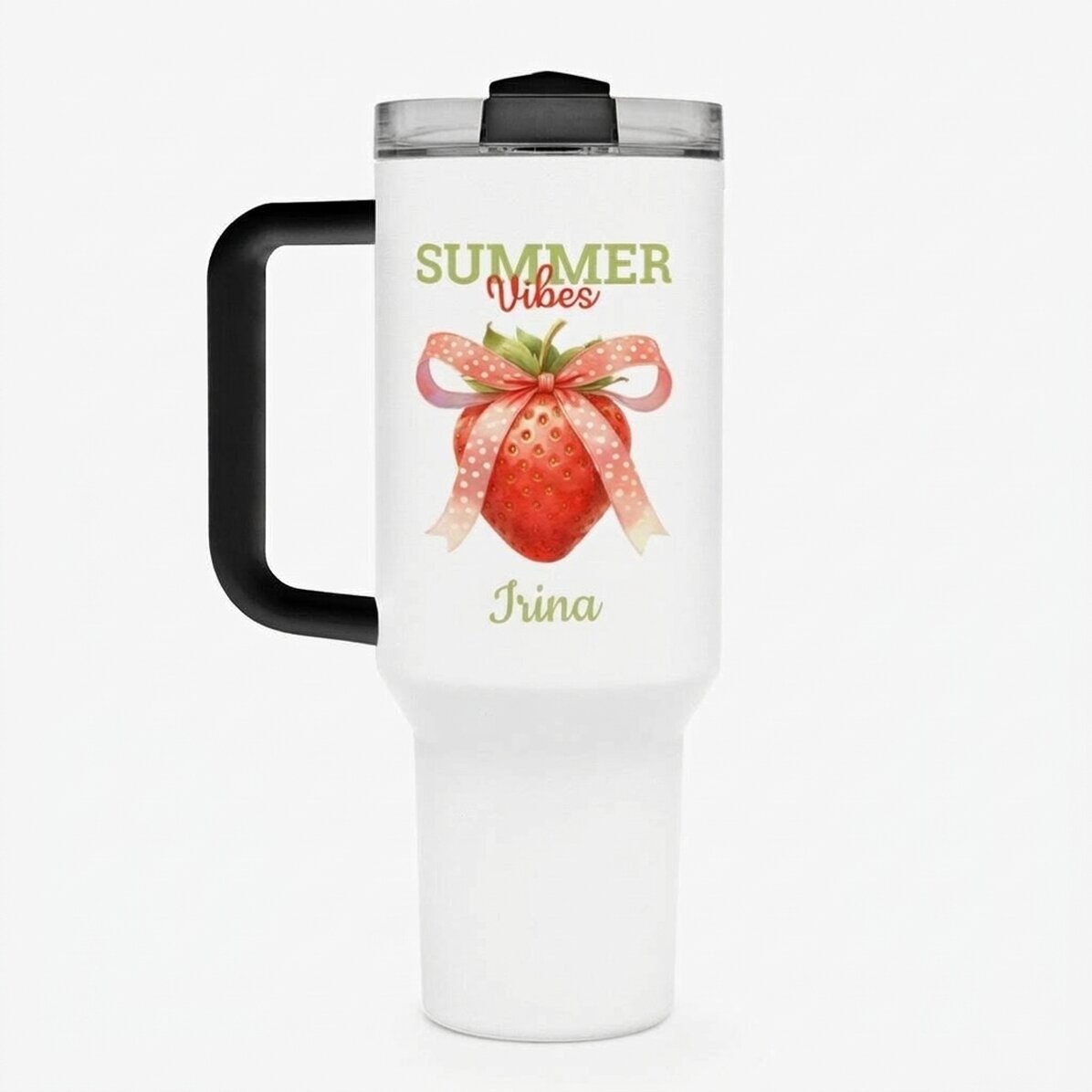 Taza termo con asa y pajita, personalizada con un mensaje - Summer Vibes