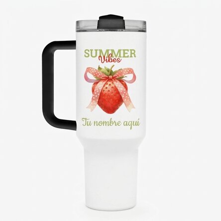 Taza termo con asa y pajita, personalizada con un mensaje - Summer Vibes