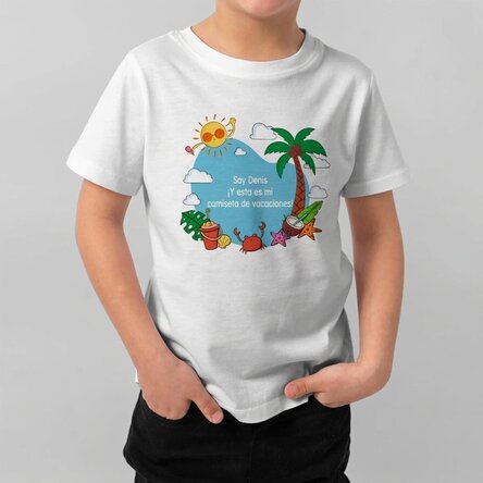 Camiseta de algodón para niños personalizada con mensaje: «Vacaciones de verano»