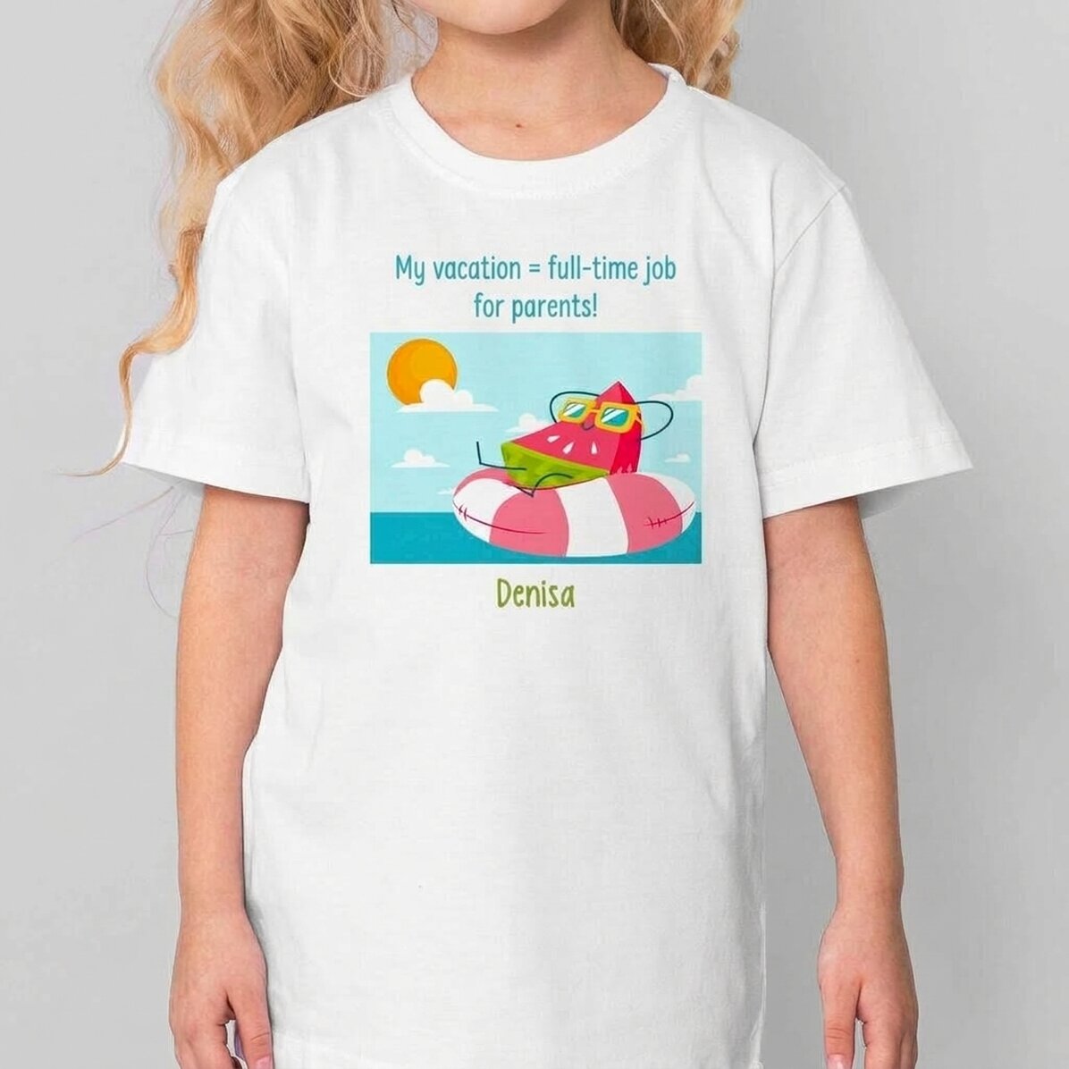 Camiseta de algodón para niños personalizada con mensaje - Vacaciones