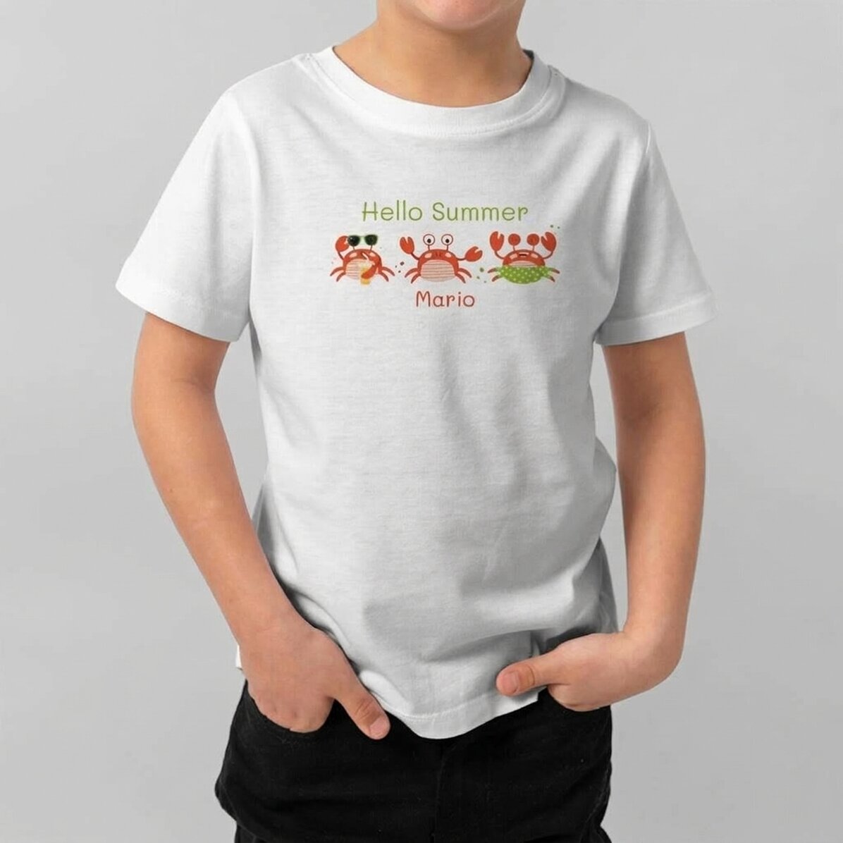 Camiseta de algodón para niños personalizada con texto: «Hello Summer»