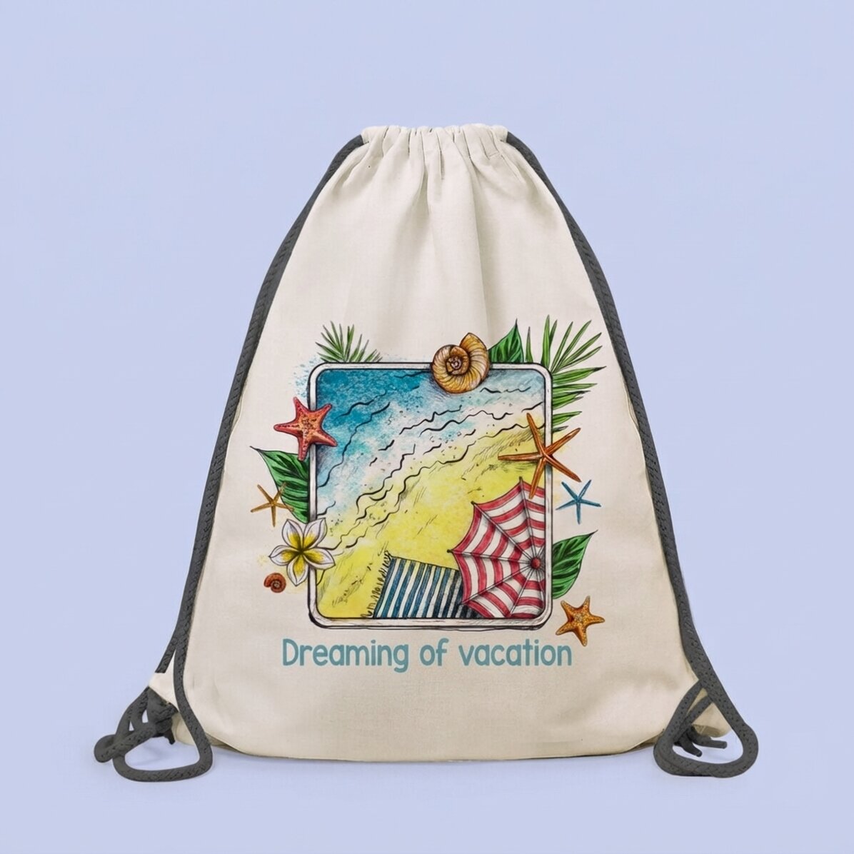 Mochila personalizada con mensaje: «Pensando en las vacaciones»
