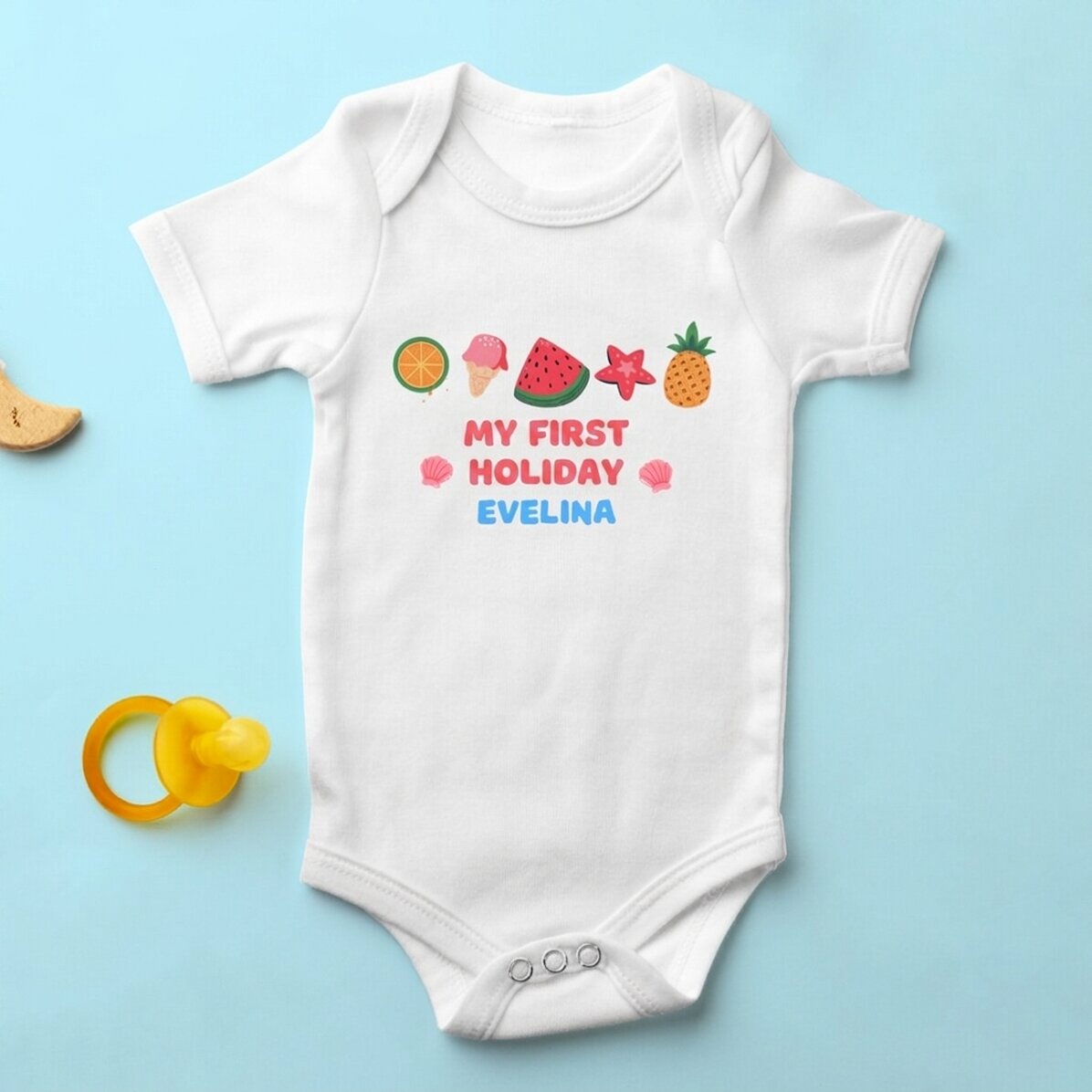 Body para niños personalizado con mensaje: «Las primeras vacaciones de verano»
