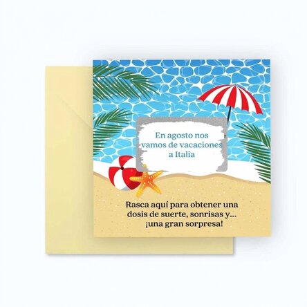 Tarjeta rasca y gana personalizada con mensaje - Vacaciones