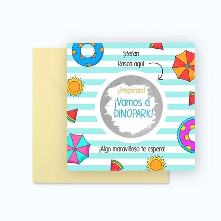 Tarjeta rasca y gana personalizada con mensaje - Vacaciones de verano