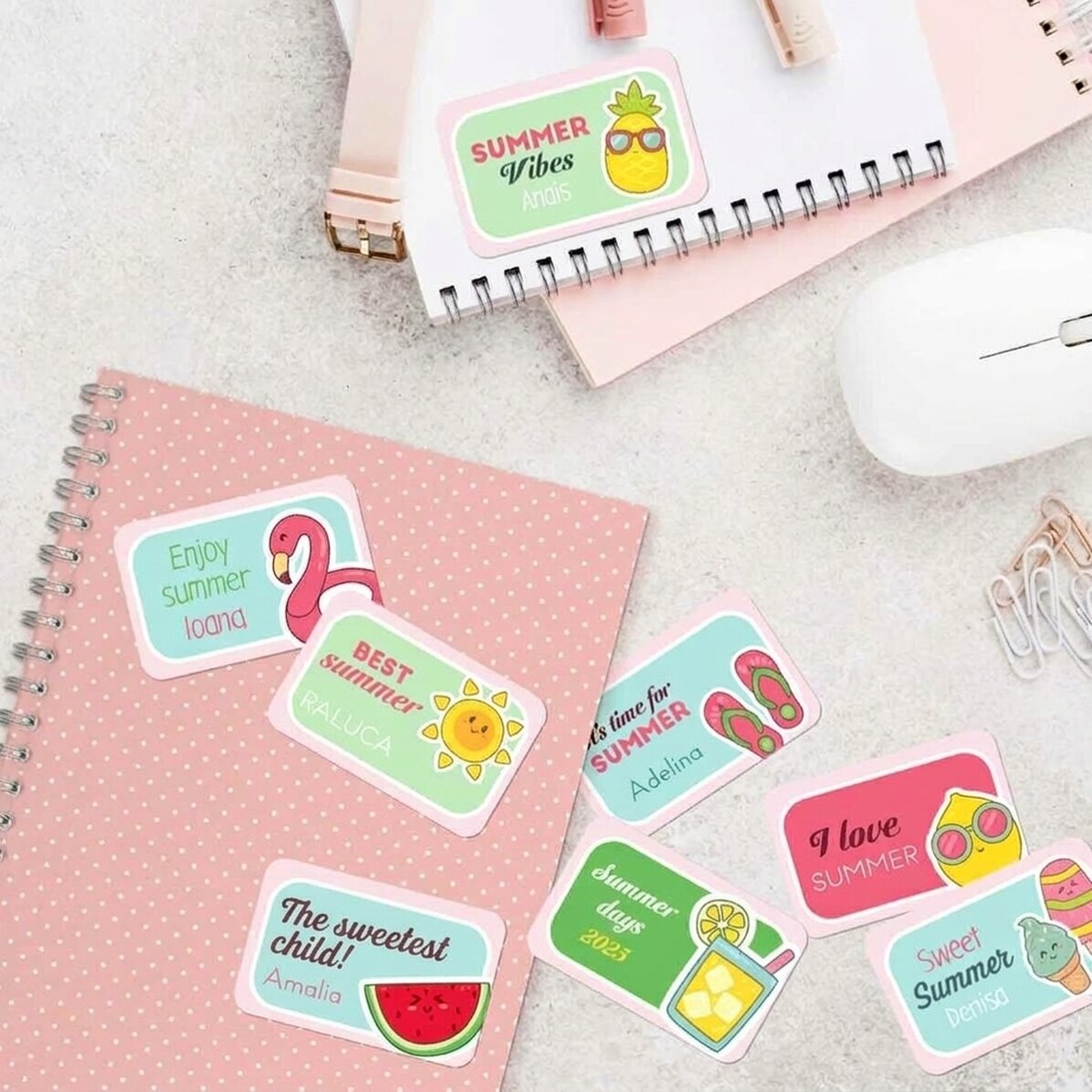 Lote de 8 pegatinas (etiquetas autoadhesivas) personalizadas con mensaje - Summer
