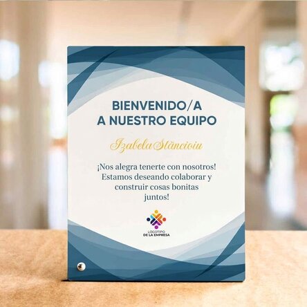 Marco de fotos de escritorio personalizado con texto y logotipo - Bienvenido