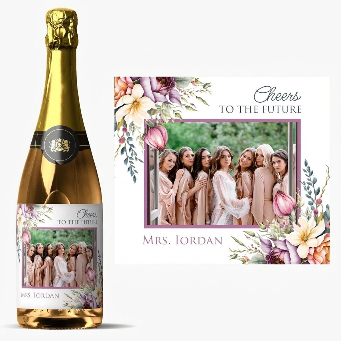 Vino espumoso personalizado con texto y una foto - Cheers