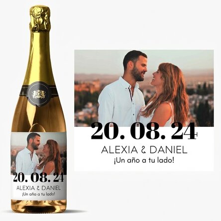 Vino espumoso personalizado con una foto y un texto - Aniversario