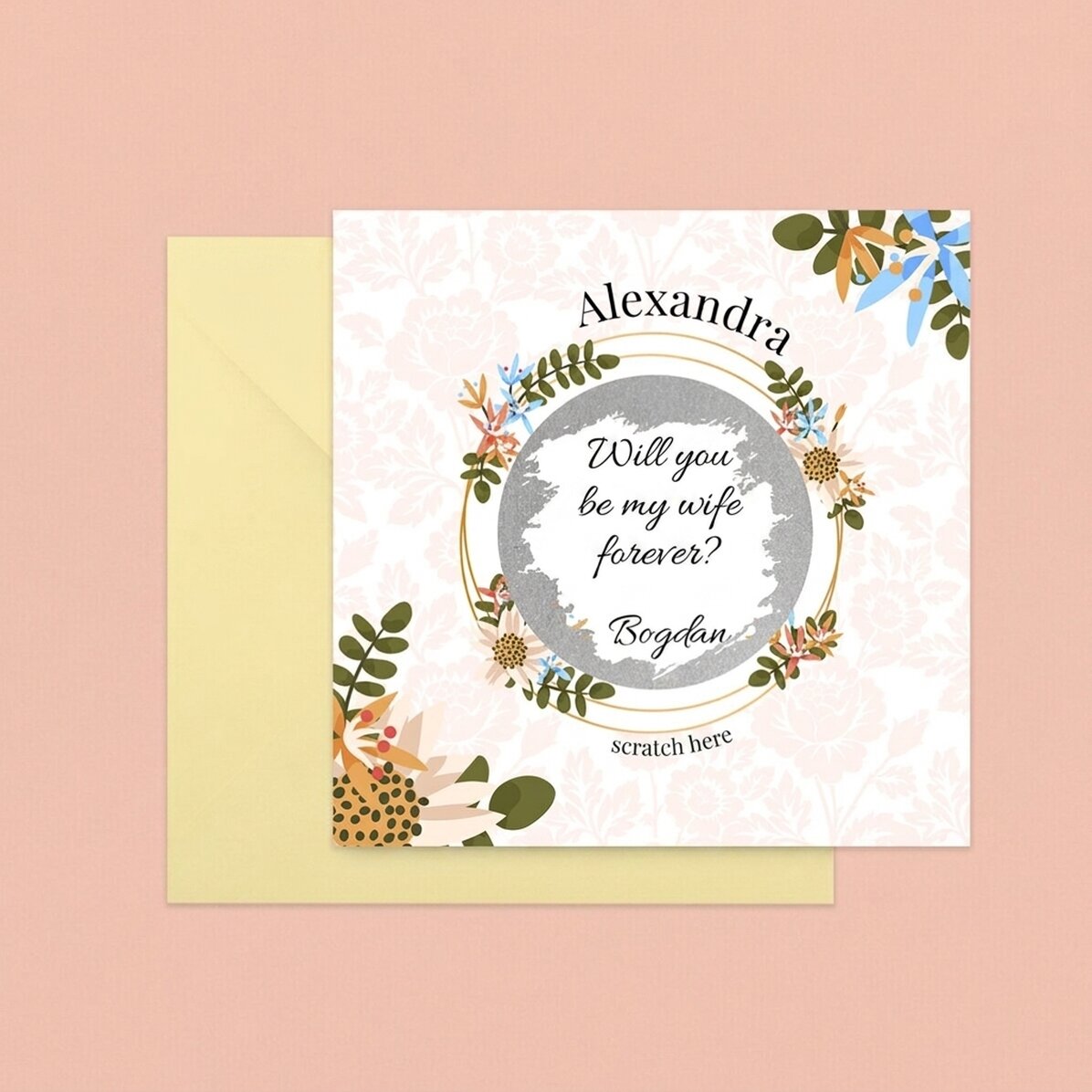 Tarjeta rasca y gana personalizada con mensaje - Flower proposal