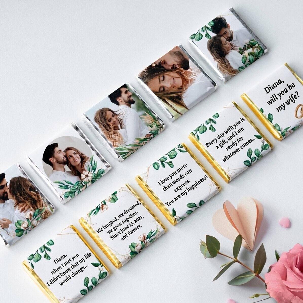 Lote de 10 minichocolates personalizados con fotos y texto - Propuesta especial