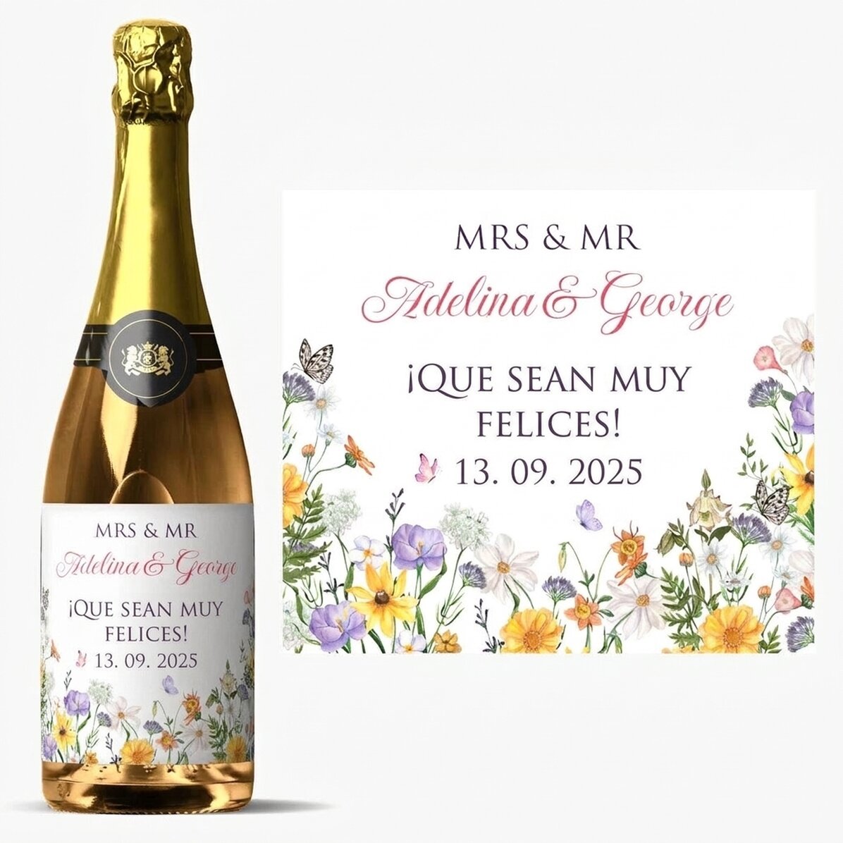 Vino espumoso personalizado con texto - Boda