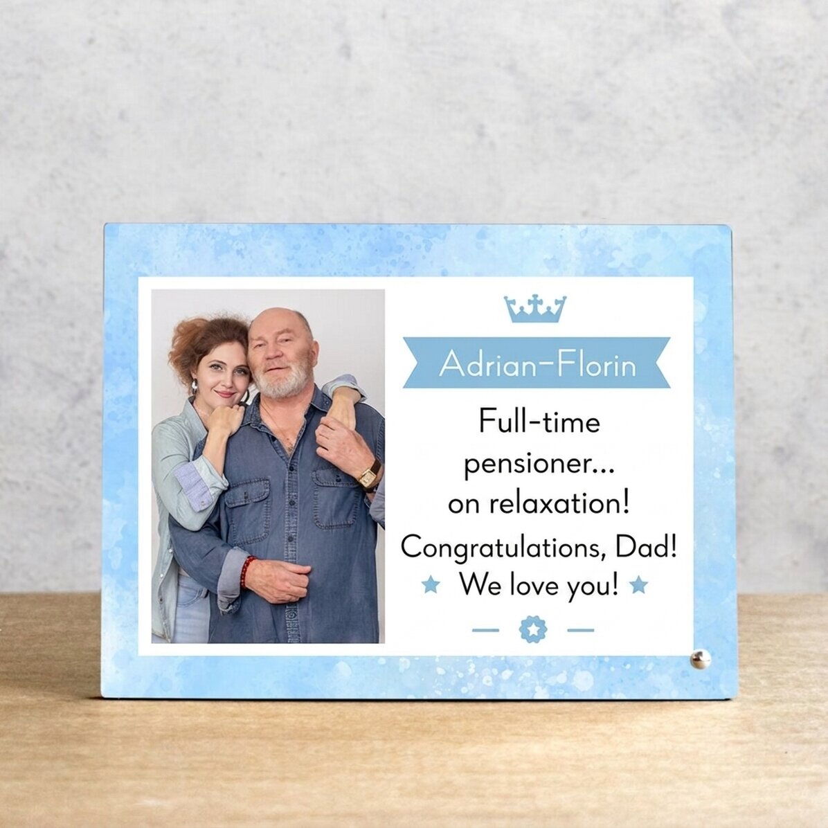 Marco de fotos de escritorio personalizado con una foto y un mensaje - Jubilado