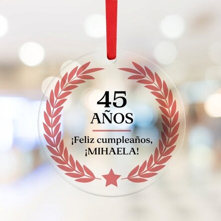 Adorno redondo personalizado con texto: «¡Feliz cumpleaños!»