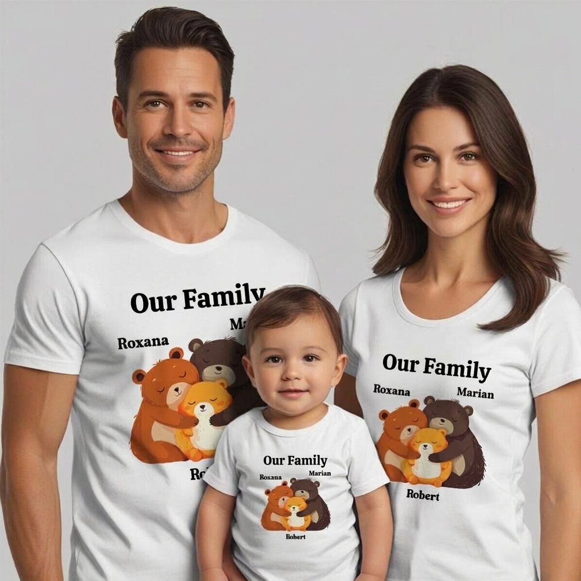Camiseta de algodón personalizada para niños/adultos - La familia de los ositos